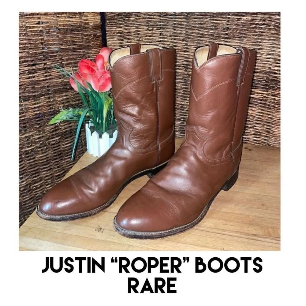Roper Boots By Justin Classic Tan  Rancher/Cowboy Boot Size 11.5-RARE